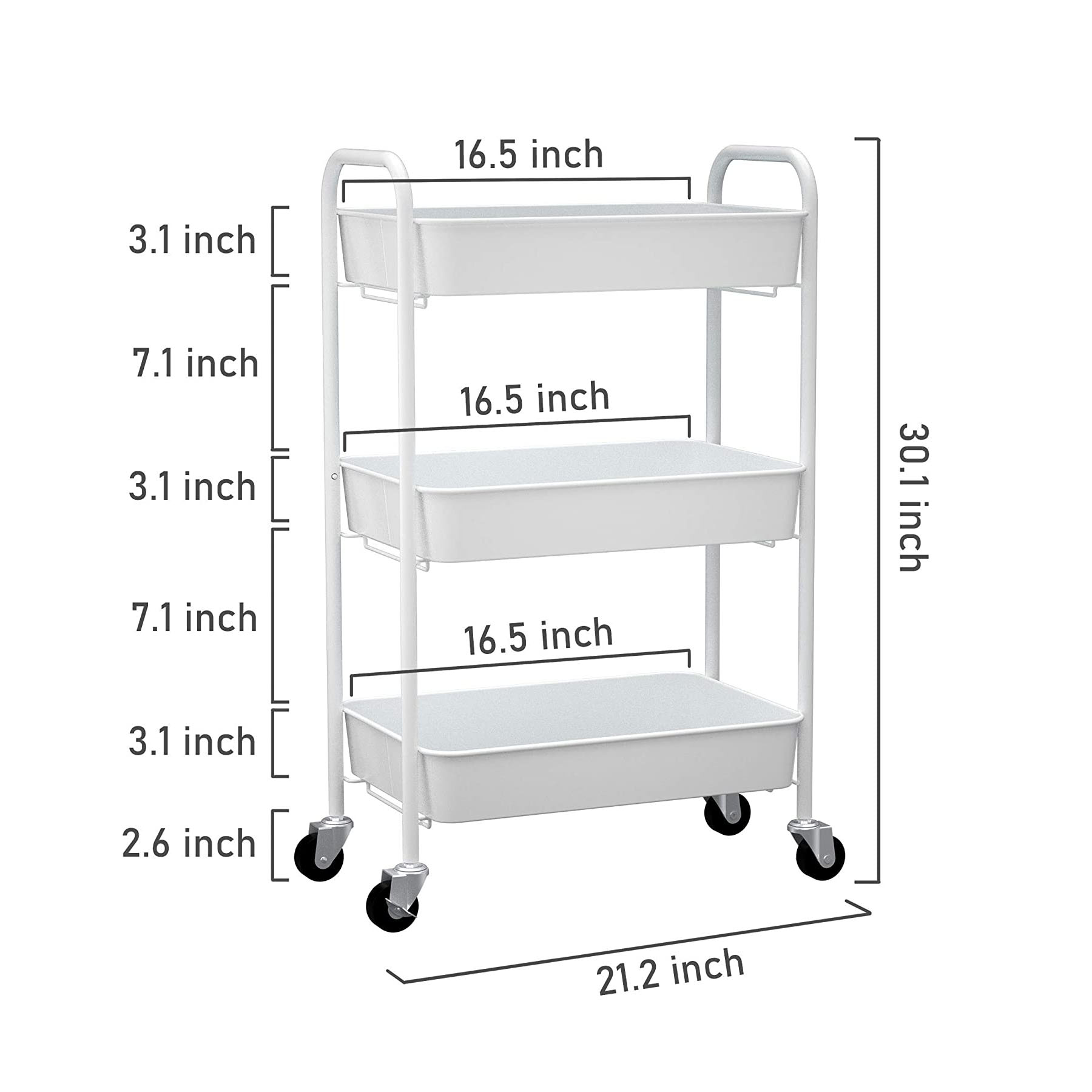 Carrello portautensili in metallo con rotelle a 3 livelli DYMACHINE con ruote piroettanti