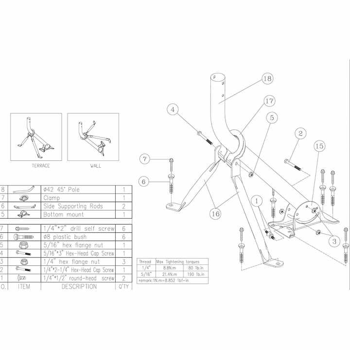 DYMACHINE Supporto per antenna Staffe per treppiede Cavi per asta TV Antenna parabolica resistente